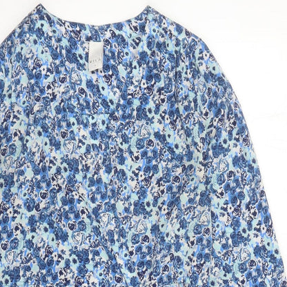 VILA Womens Blue Floral Polyester A-Line Size S V-Neck Pullover