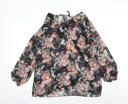 Evans Womens Black Floral Polyester Basic Blouse Size 18 V-Neck - Beaded Neckline