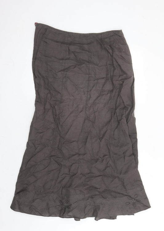 Per Una Womens Brown Linen A-Line Skirt Size 16 Zip - Embroidered Detail Sequin