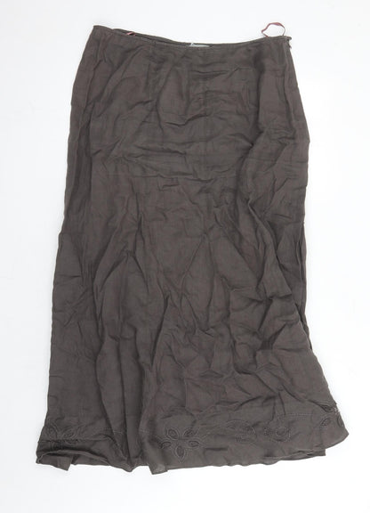 Per Una Womens Brown Linen A-Line Skirt Size 16 Zip - Embroidered Detail Sequin