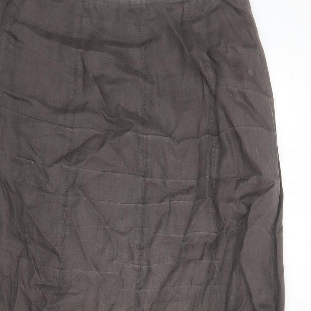 Per Una Womens Brown Linen A-Line Skirt Size 16 Zip - Embroidered Detail Sequin