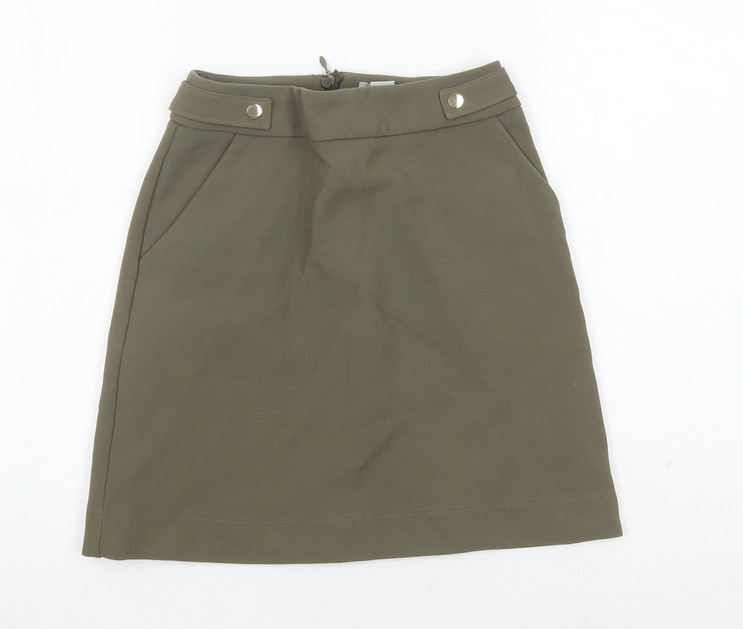 H&M Womens Green Polyester A-Line Skirt Size 6 Zip