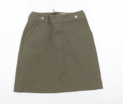 H&M Womens Green Polyester A-Line Skirt Size 6 Zip