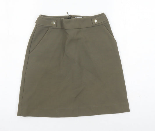 H&M Womens Green Polyester A-Line Skirt Size 6 Zip