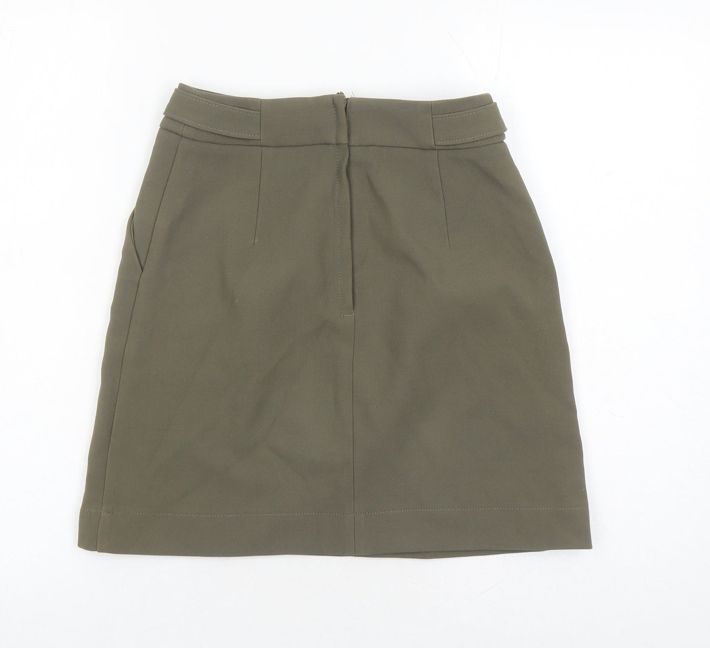 H&M Womens Green Polyester A-Line Skirt Size 6 Zip