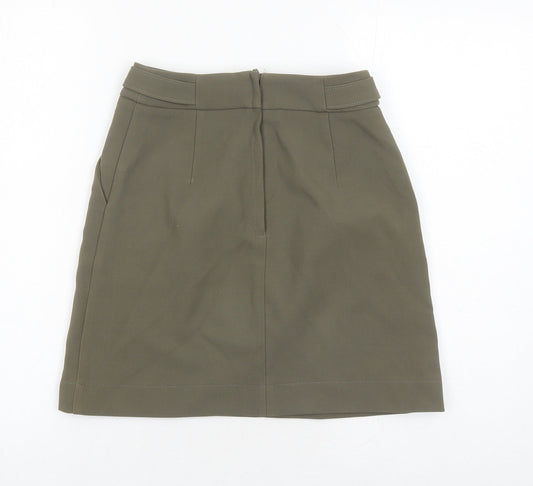H&M Womens Green Polyester A-Line Skirt Size 6 Zip