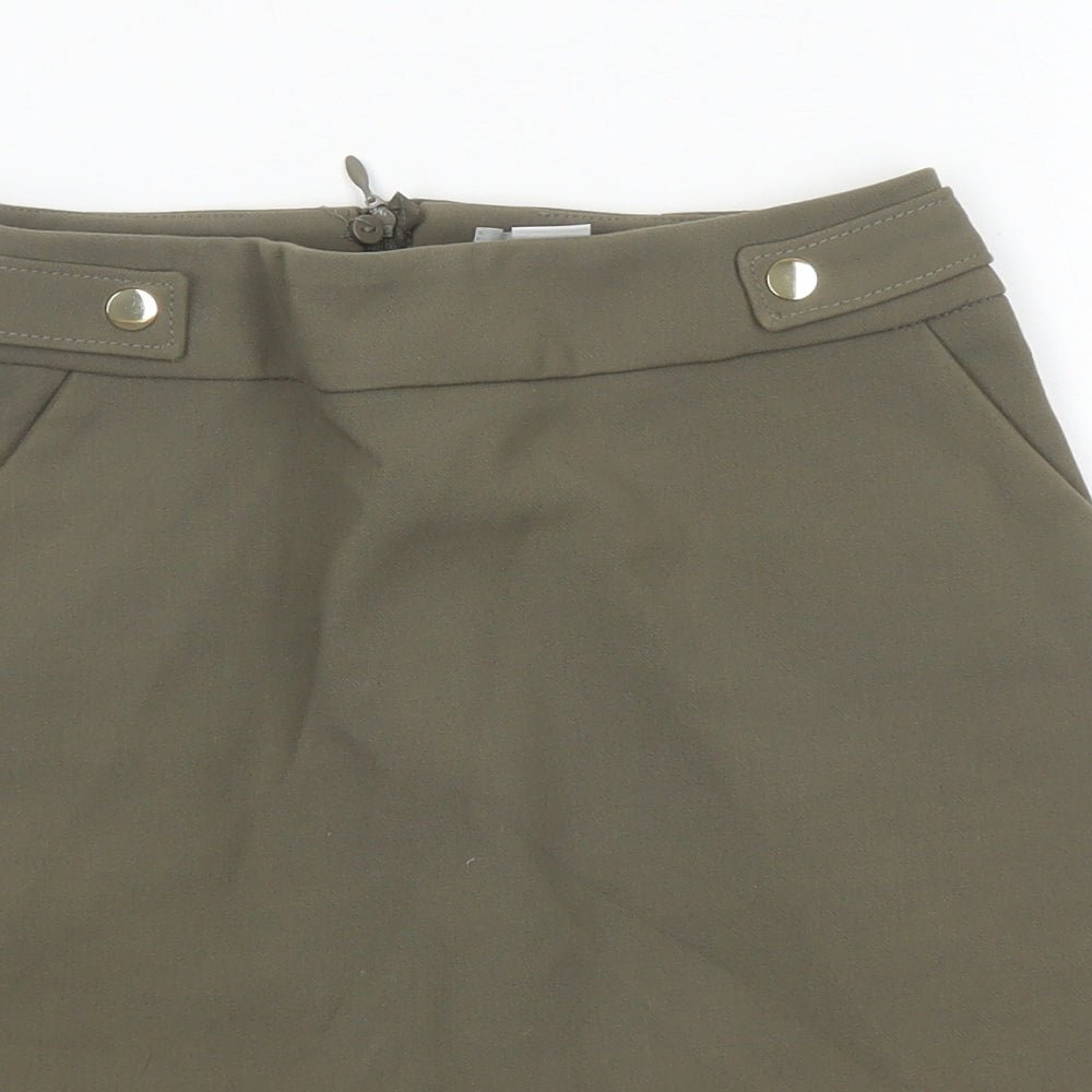 H&M Womens Green Polyester A-Line Skirt Size 6 Zip