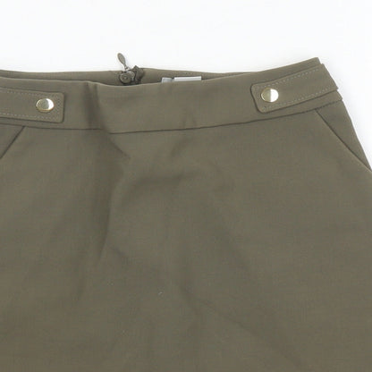 H&M Womens Green Polyester A-Line Skirt Size 6 Zip