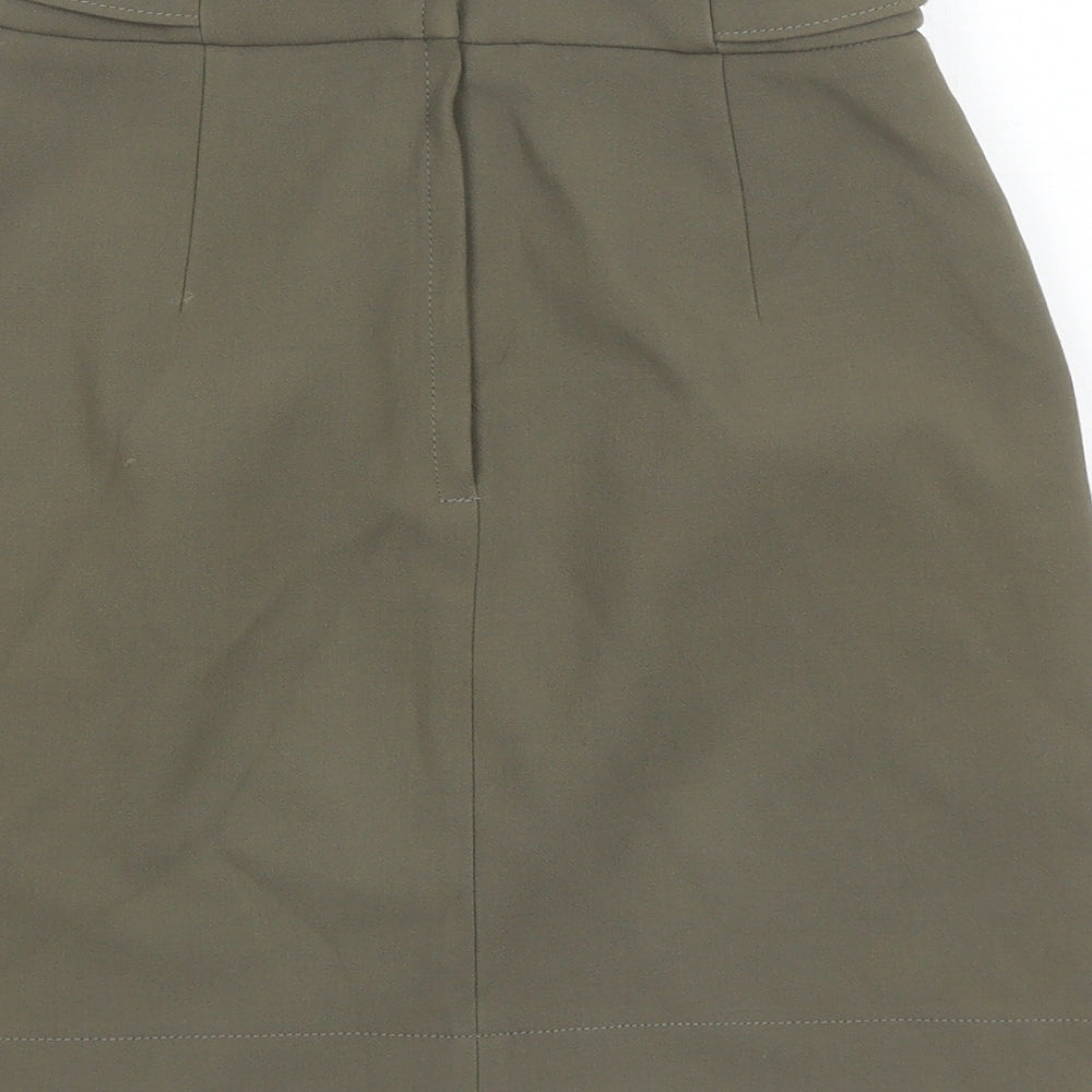 H&M Womens Green Polyester A-Line Skirt Size 6 Zip