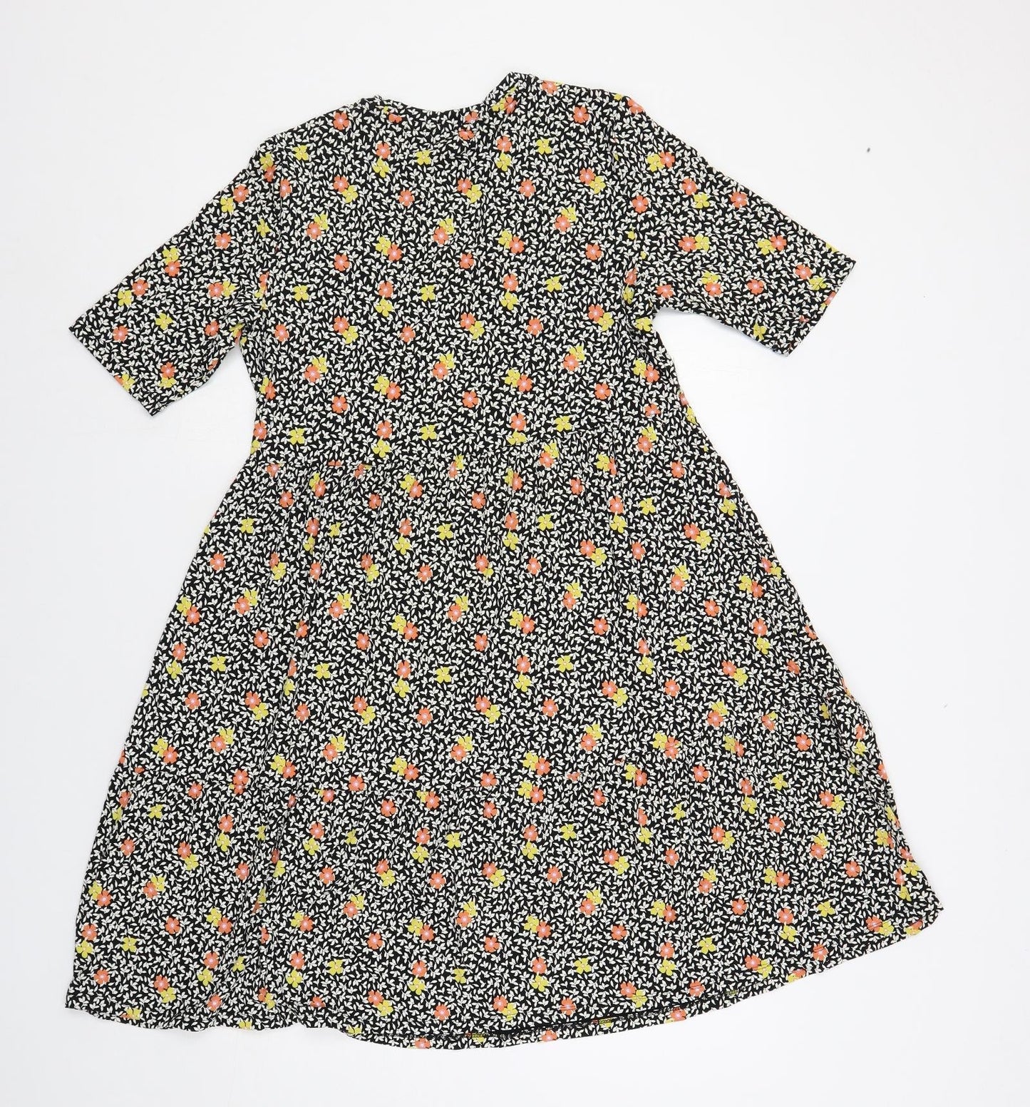 Marks and Spencer Womens Black Floral Viscose T-Shirt Dress Size 12 Crew Neck Pullover