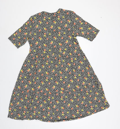 Marks and Spencer Womens Black Floral Viscose T-Shirt Dress Size 12 Crew Neck Pullover