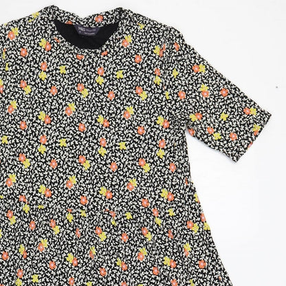 Marks and Spencer Womens Black Floral Viscose T-Shirt Dress Size 12 Crew Neck Pullover