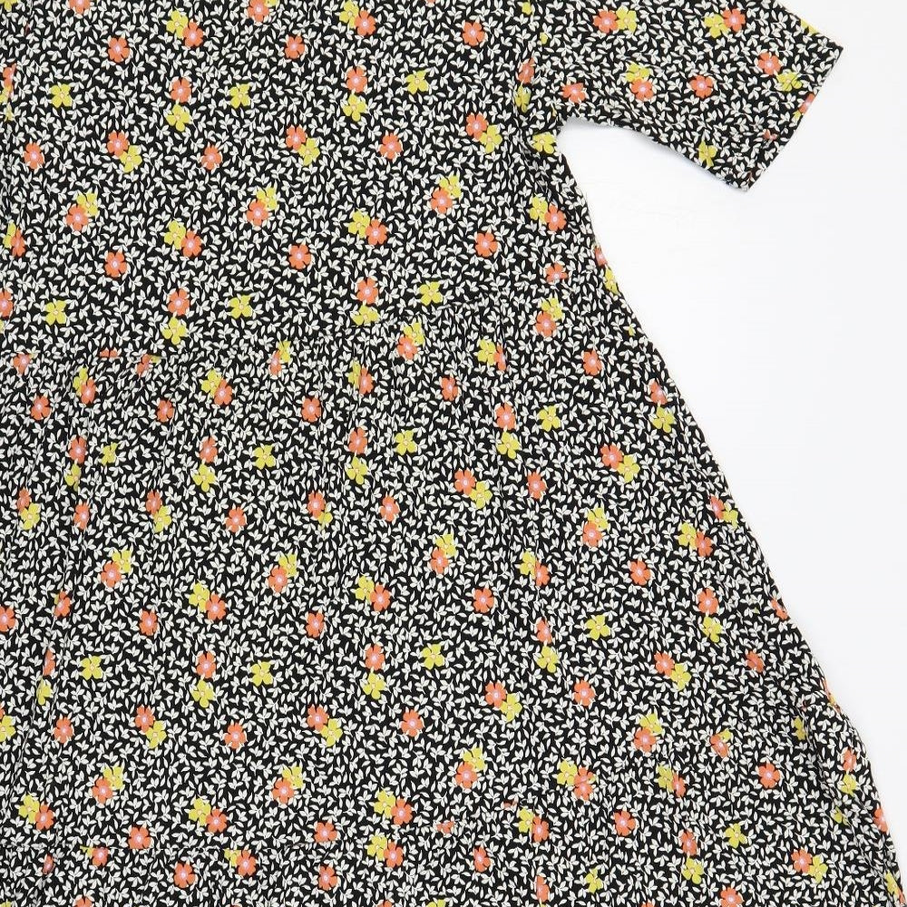 Marks and Spencer Womens Black Floral Viscose T-Shirt Dress Size 12 Crew Neck Pullover