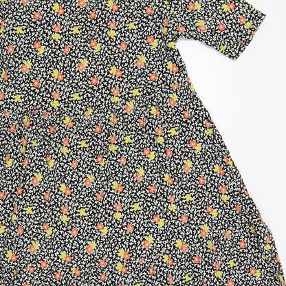Marks and Spencer Womens Black Floral Viscose T-Shirt Dress Size 12 Crew Neck Pullover