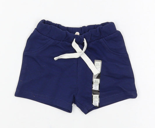 Marks and Spencer Baby Blue Cotton Cropped Trousers Size 0-3 Months Drawstring