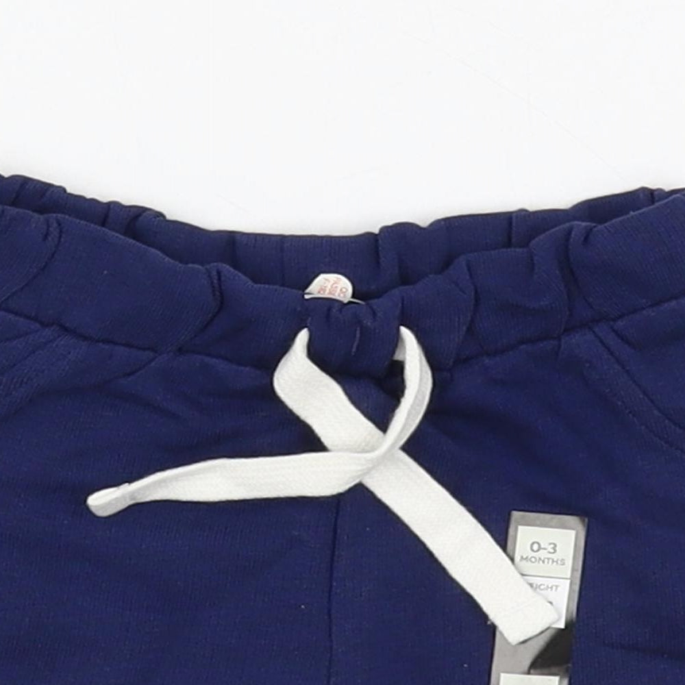Marks and Spencer Baby Blue Cotton Cropped Trousers Size 0-3 Months Drawstring