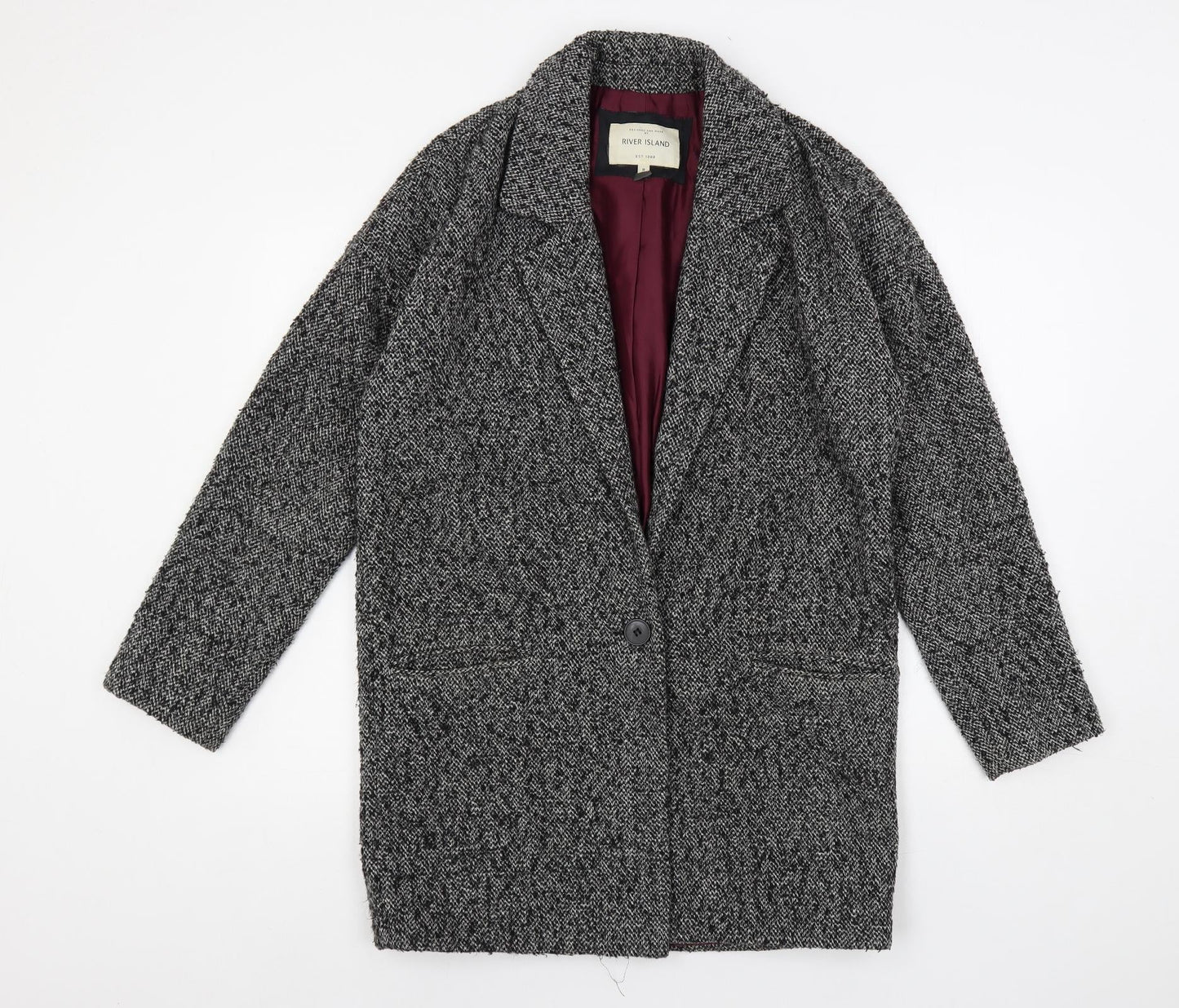 River Island Womens Grey Overcoat Coat Size 8 Button