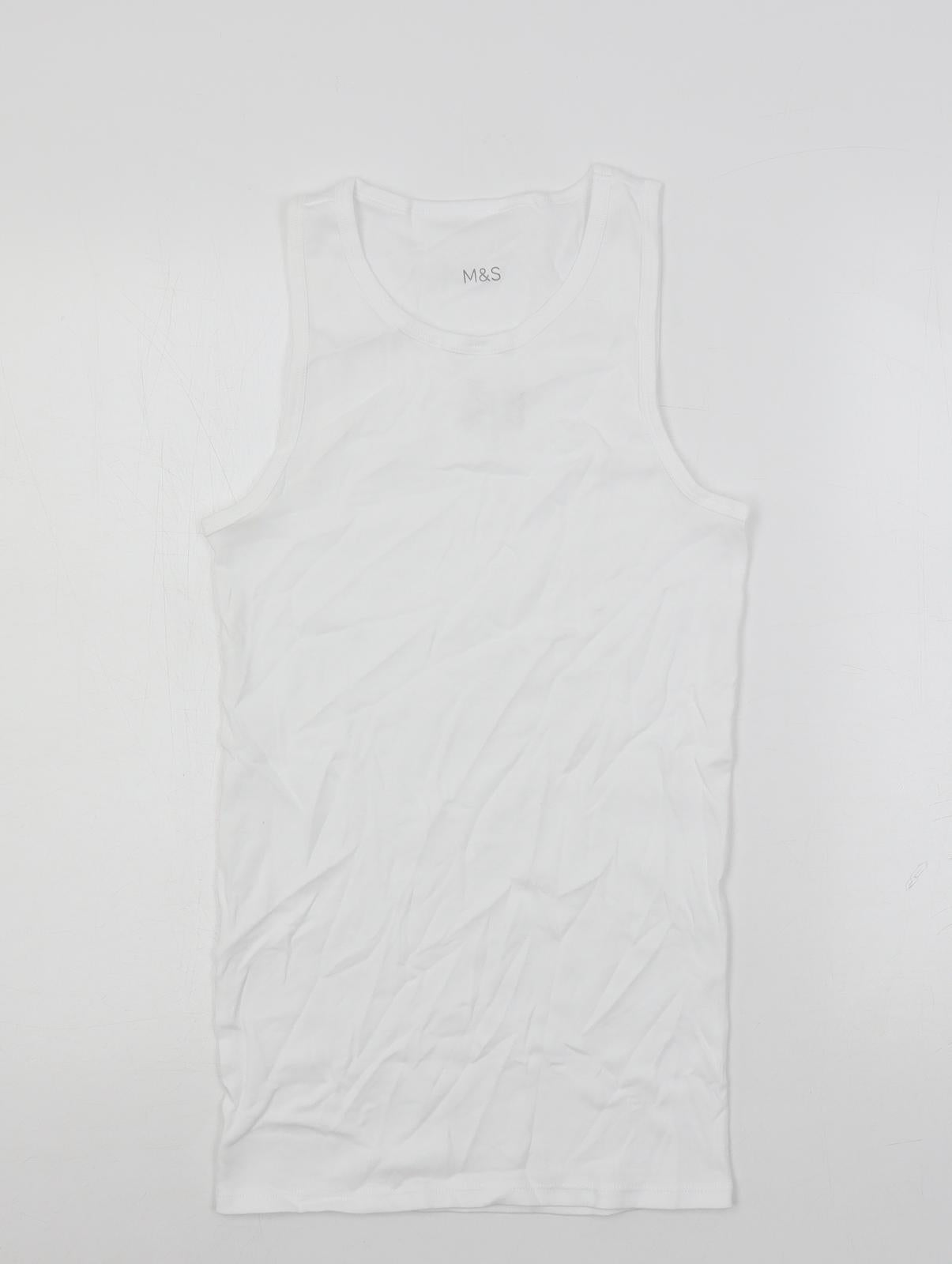 Marks and Spencer Mens White Cotton T-Shirt Size S Round Neck