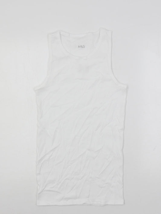 Marks and Spencer Mens White Cotton T-Shirt Size S Round Neck