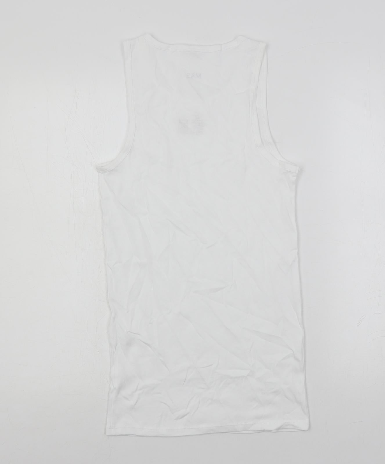 Marks and Spencer Mens White Cotton T-Shirt Size S Round Neck