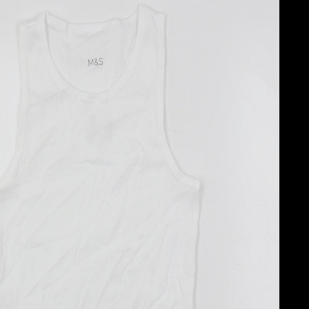 Marks and Spencer Mens White Cotton T-Shirt Size S Round Neck