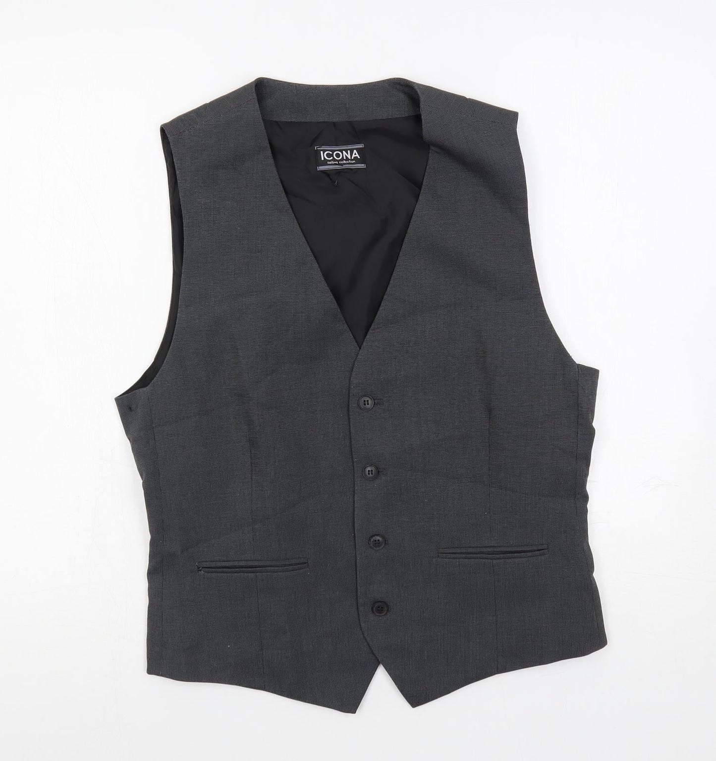 Icona Mens Grey Polyester Jacket Suit Waistcoat Size 38 Regular