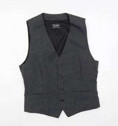 Icona Mens Grey Polyester Jacket Suit Waistcoat Size 38 Regular