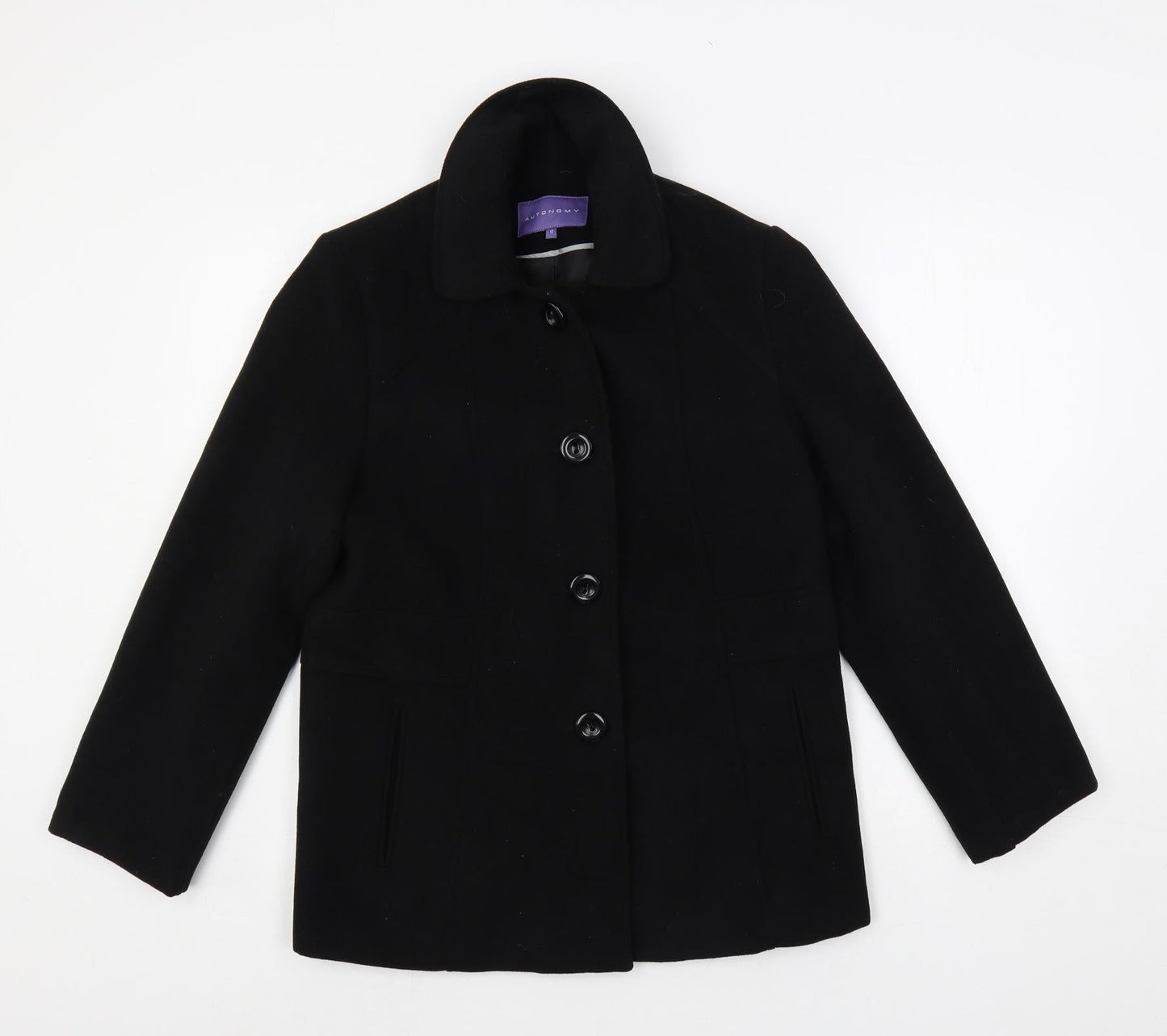 Autonomy Womens Black Pea Coat Coat Size 12 Button