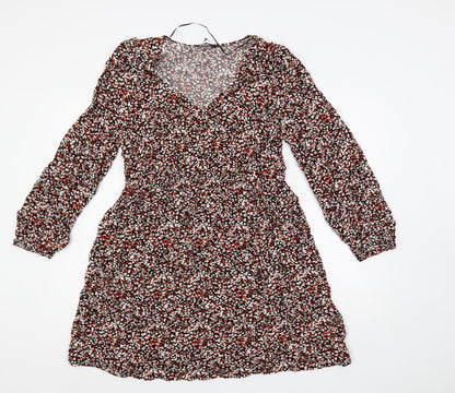 Marks and Spencer Womens Multicoloured Geometric Viscose A-Line Size 14 V-Neck Pullover - Elastic Waist