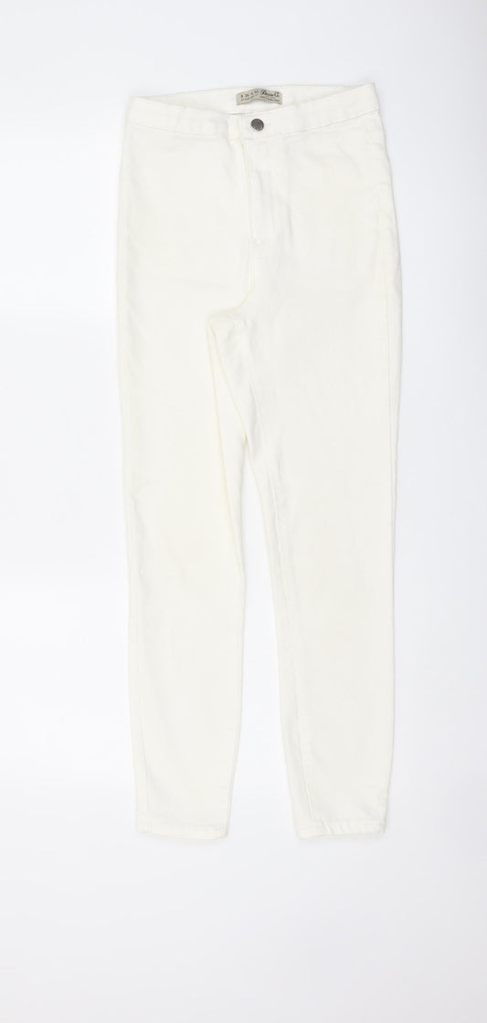 Denim & Co. Womens Ivory Cotton Skinny Jeans Size 8 L25 in Regular Button