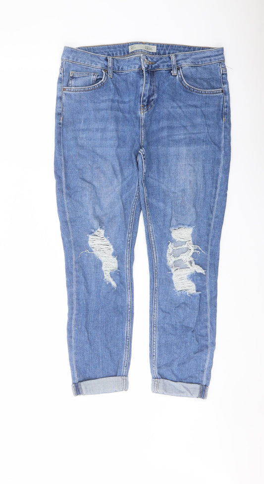 Topshop Womens Blue Cotton Mom Jeans Size 30 in L26 in Regular Button