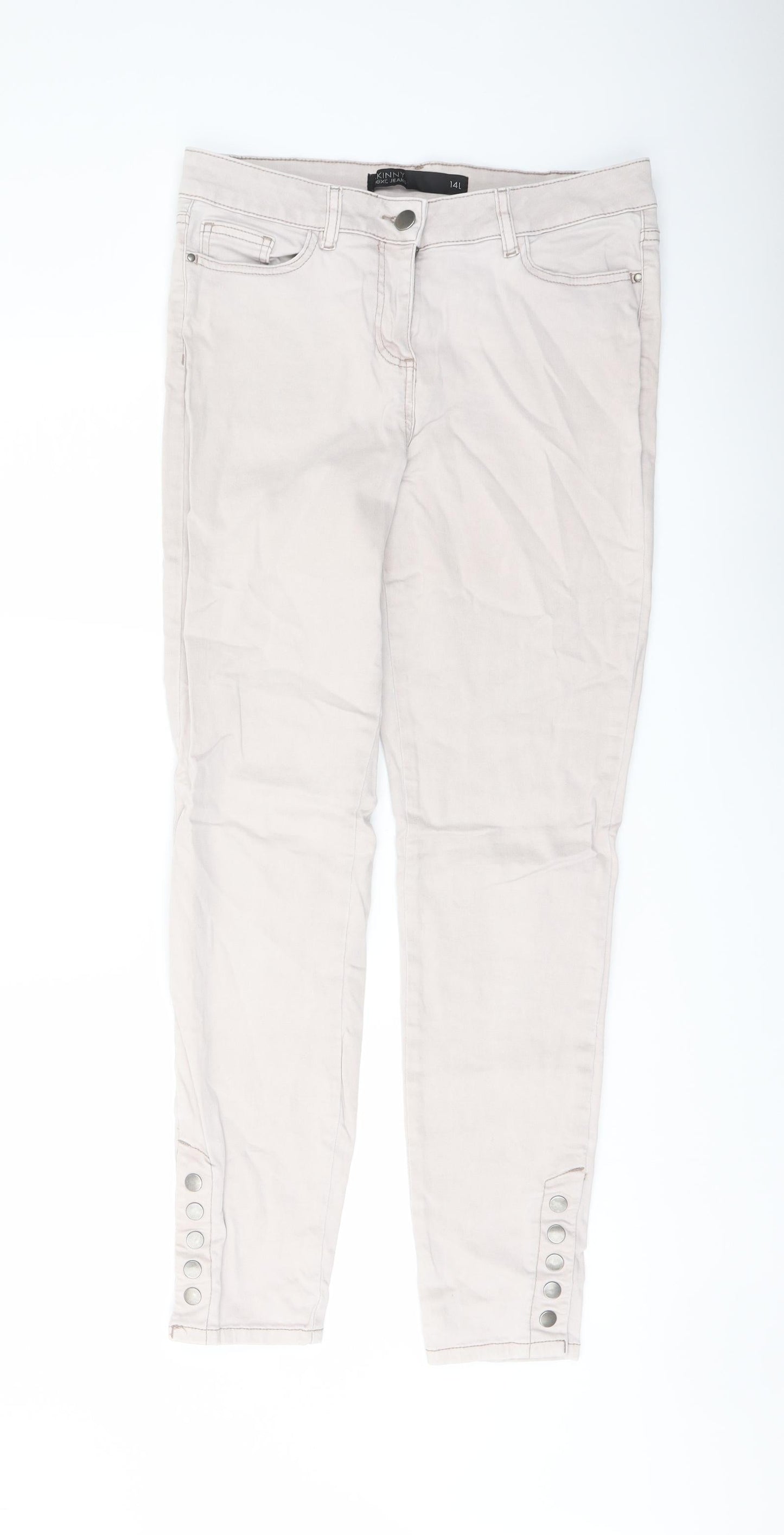 NEXT Womens Grey Cotton Straight Jeans Size 14 L30 in Regular Button