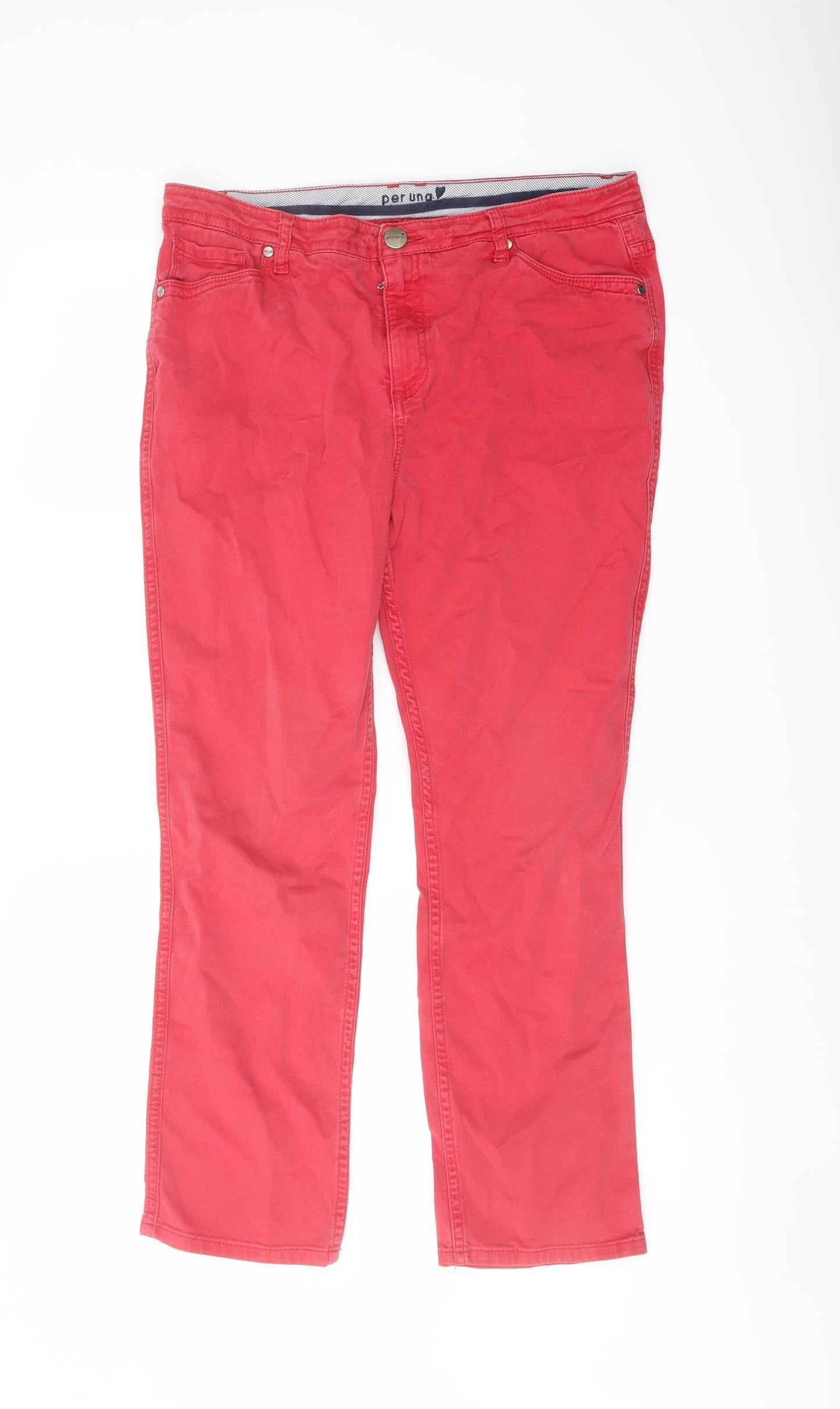 Per Una Womens Red Cotton Straight Jeans Size 30 in L26 in Regular Button