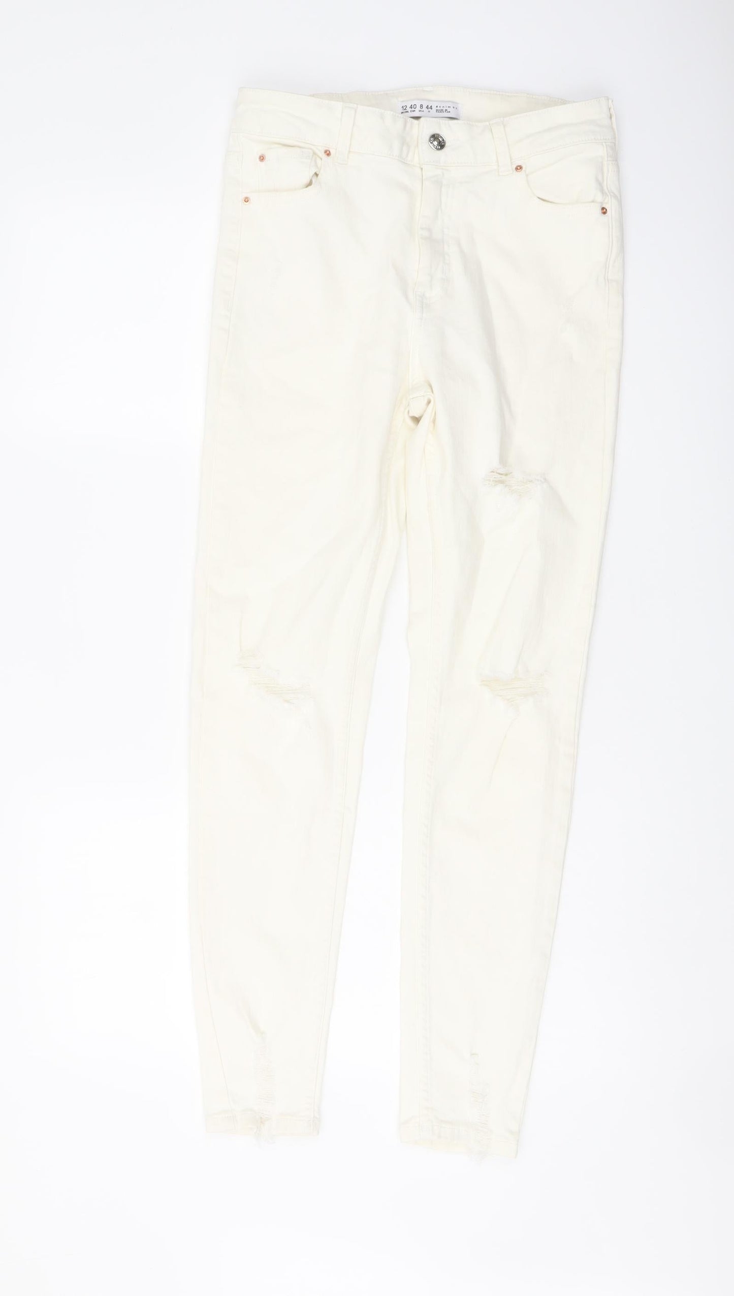 Denim & Co. Womens Ivory Cotton Skinny Jeans Size 12 L28 in Regular Button