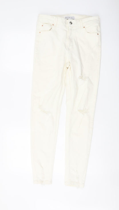 Denim & Co. Womens Ivory Cotton Skinny Jeans Size 12 L28 in Regular Button