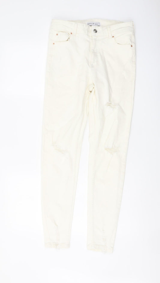 Denim & Co. Womens Ivory Cotton Skinny Jeans Size 12 L28 in Regular Button