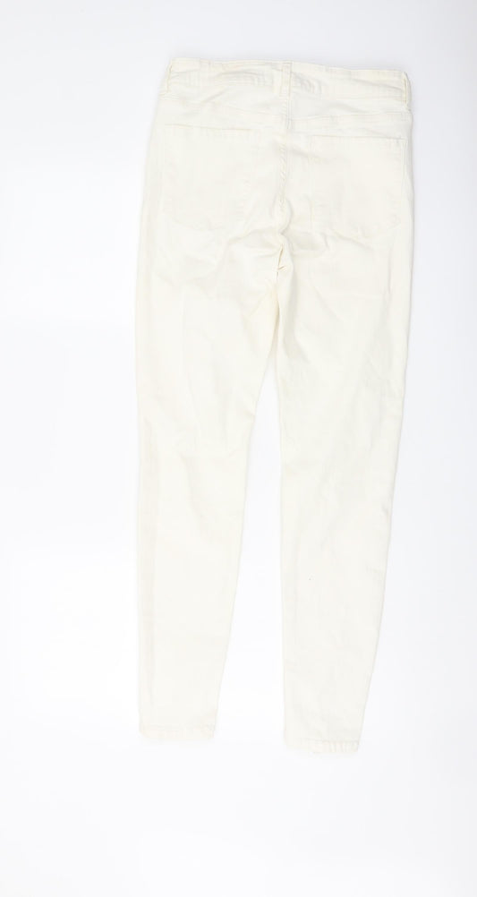 Denim & Co. Womens Ivory Cotton Skinny Jeans Size 12 L28 in Regular Button