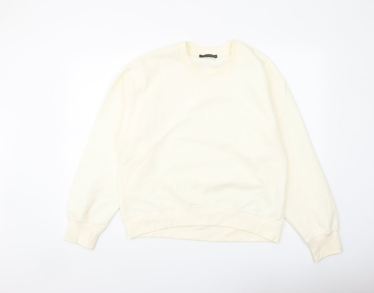 Zara Womens Ivory Polyester Pullover Sweatshirt Size L Pullover