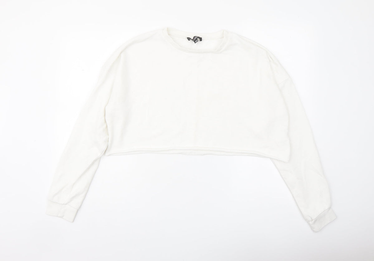 Additional front view of Missguided women’s white polyester pullover sweatshirt, size UK 14, pullover