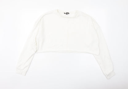 Additional front view of Missguided women’s white polyester pullover sweatshirt, size UK 14, pullover