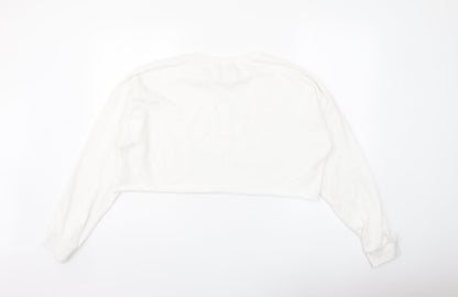 Back view of Missguided women’s white polyester pullover sweatshirt, size UK 14, pullover