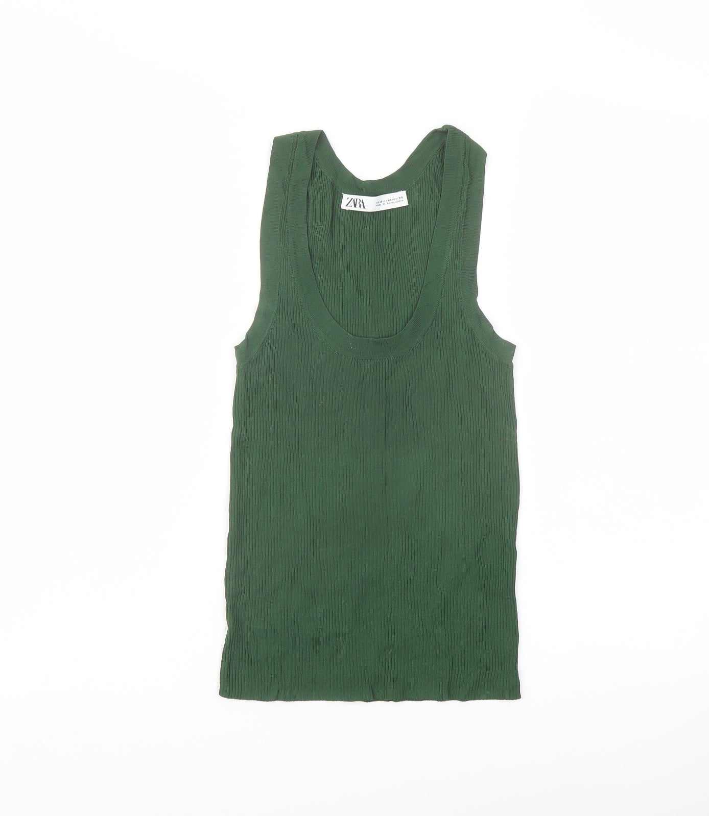 Zara Womens Green Viscose Basic Tank Size XS Scoop Neck