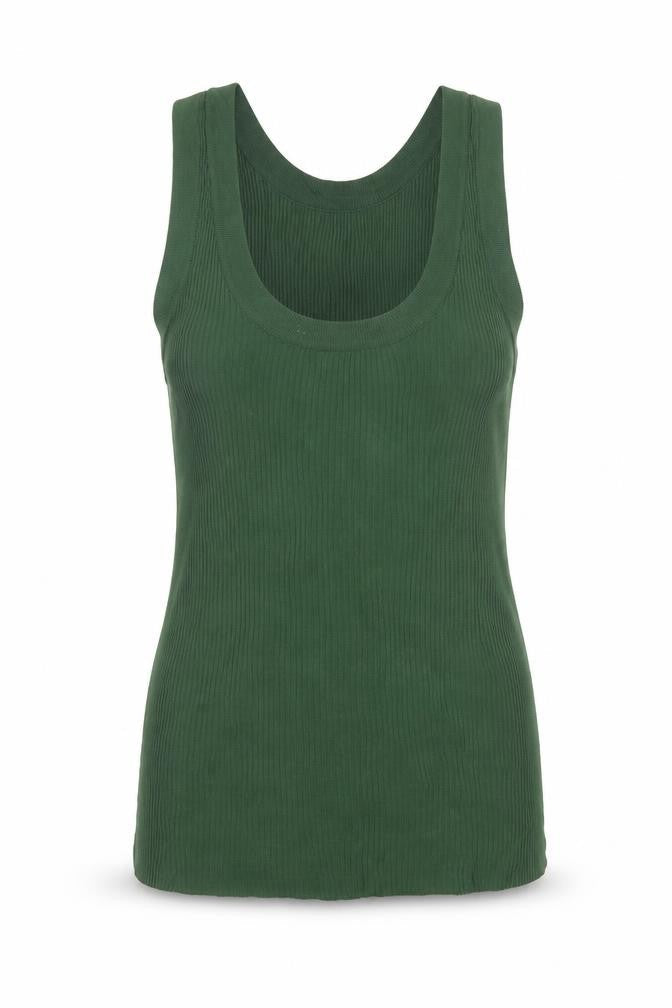 Zara Womens Green Viscose Basic Tank Size XS Scoop Neck