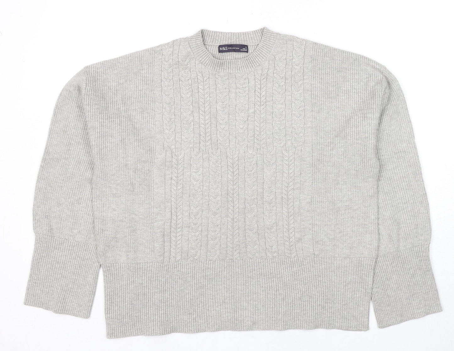 Marks and Spencer Womens Grey Round Neck Viscose Pullover Jumper Size M