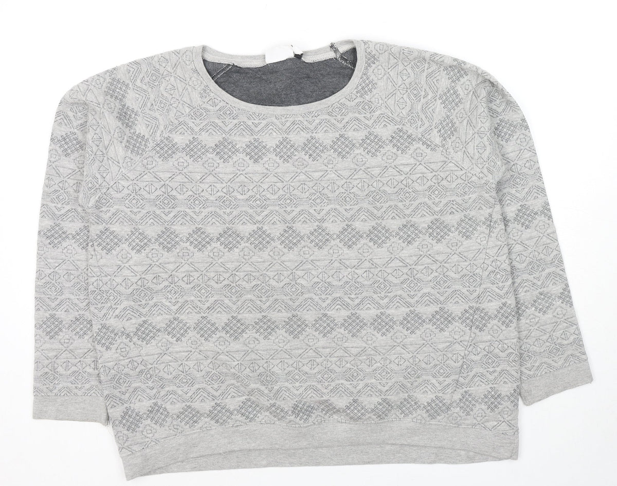 New Look Womens Grey Geometric Cotton Pullover Sweatshirt Size 14 Pullover