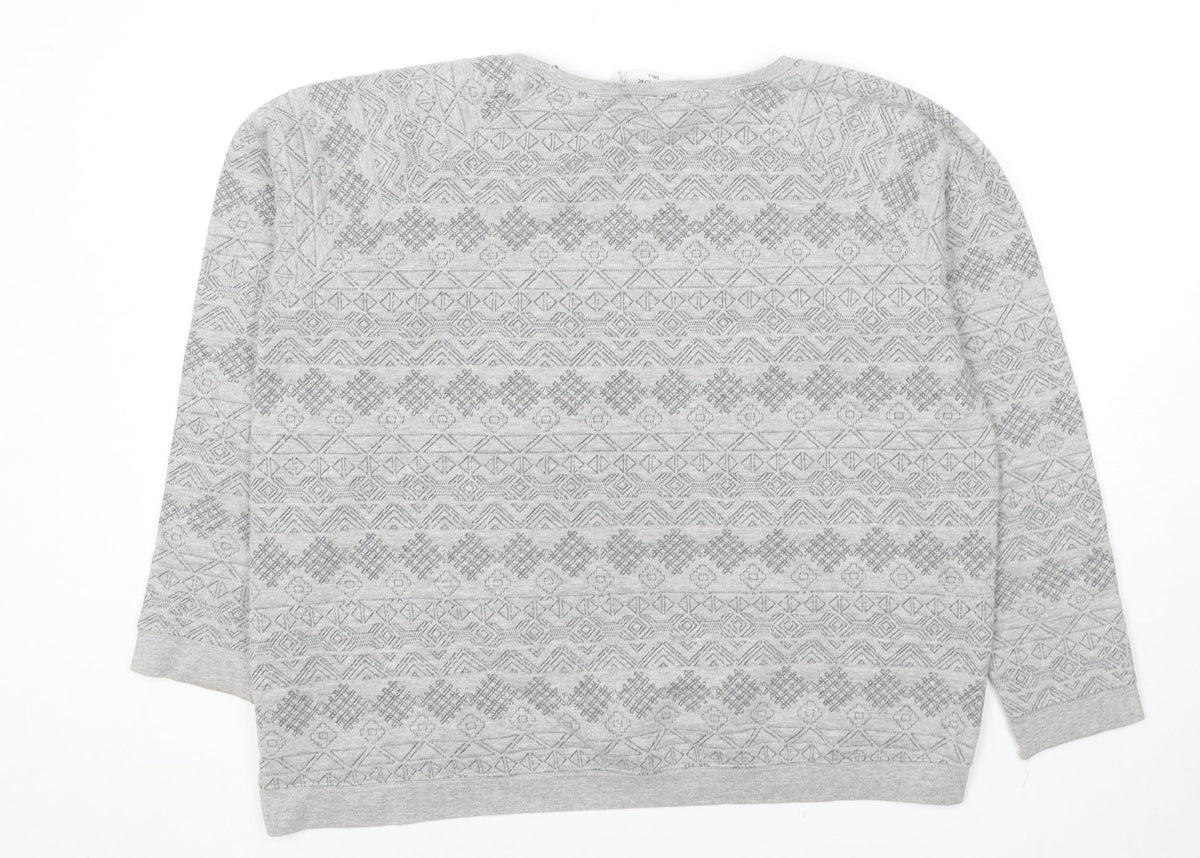 New Look Womens Grey Geometric Cotton Pullover Sweatshirt Size 14 Pullover