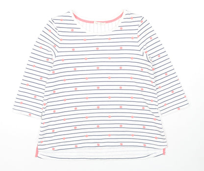 Cambridge Womens White Striped Cotton Jersey T-Shirt Size S Scoop Neck - Polka Dot