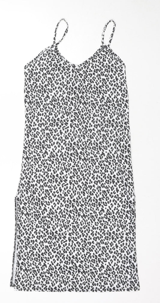 Boohoo Womens Multicoloured Animal Print Cotton Tank Dress Size 10 V-Neck Pullover - Side Slit(s)