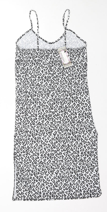 Boohoo Womens Multicoloured Animal Print Cotton Tank Dress Size 10 V-Neck Pullover - Side Slit(s)