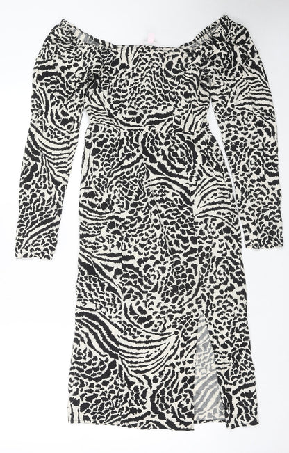 Miss Selfridge Womens Black Viscose A-Line Size 4 Off the Shoulder Pullover - Side Slit(s)